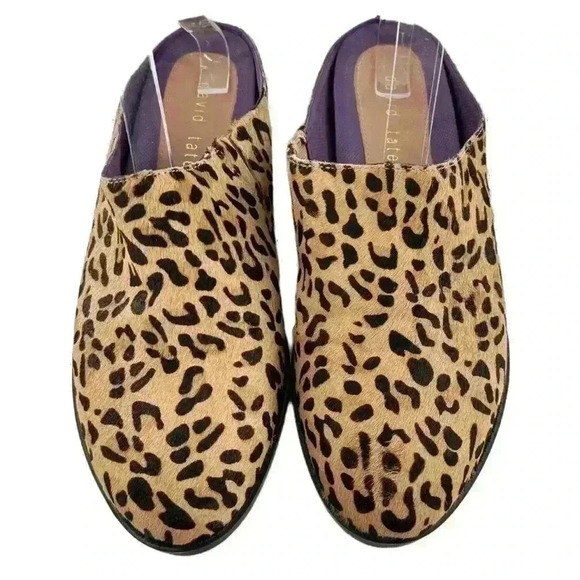 David Tate flats size 8.5 W brown cheetah print calf hair slip on mules clogs - Picture 2 of 13